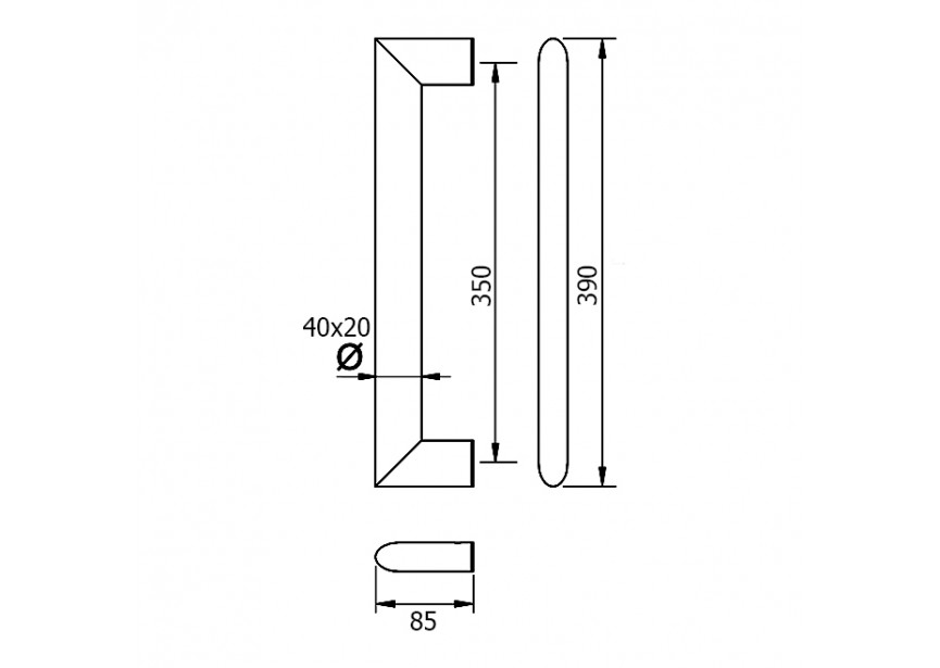 Barre de tirage Hext D40X20 I350 L390 H85