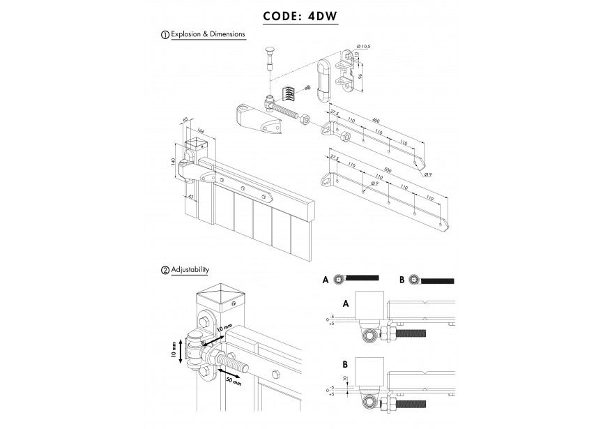 4DW-500-A2~~P00006985 - Prijs per set van 2-vandalismebestendig 4d-scharnier houten poort