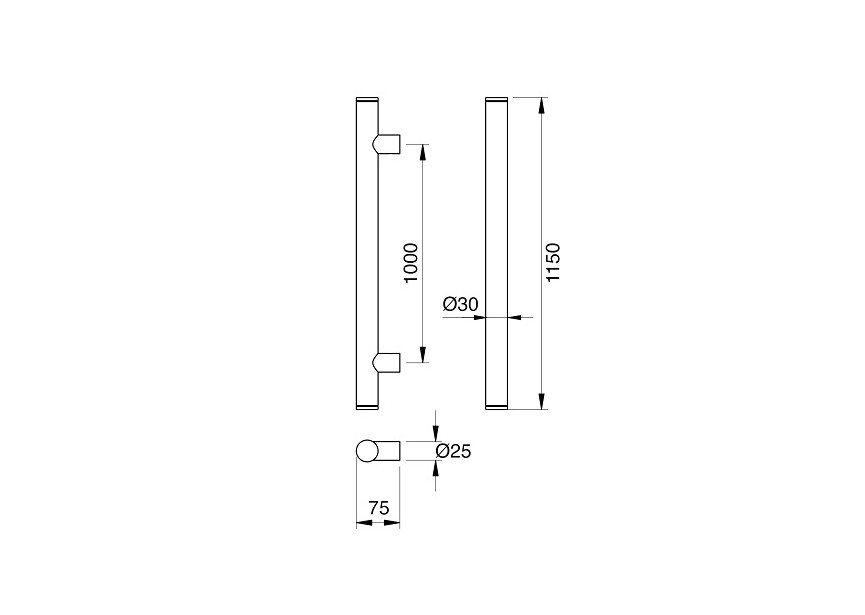 4-0061-009~~Deurgreep Hext D30 I1000 L1150 H75 Dc25