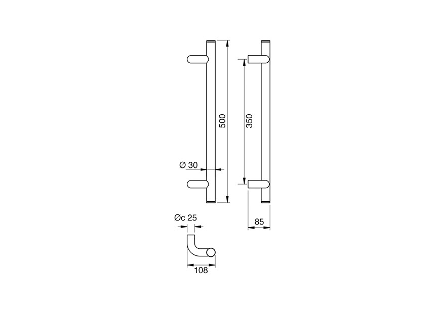 Barre de tirage Hext D30 I350 L500 H85 B108 Dc25