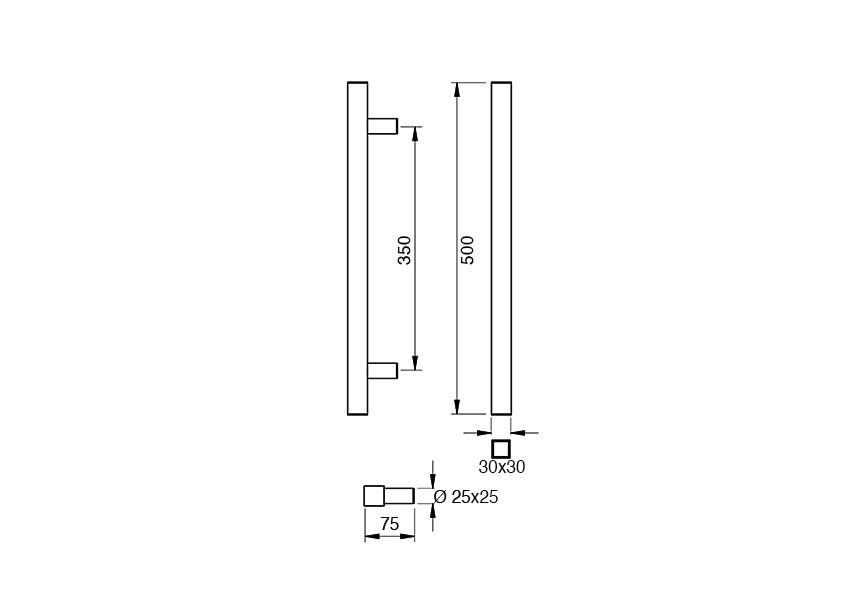 7-1036-010~~Deurgreep Hext D30X30 I350 L500 H75 Dc25X25