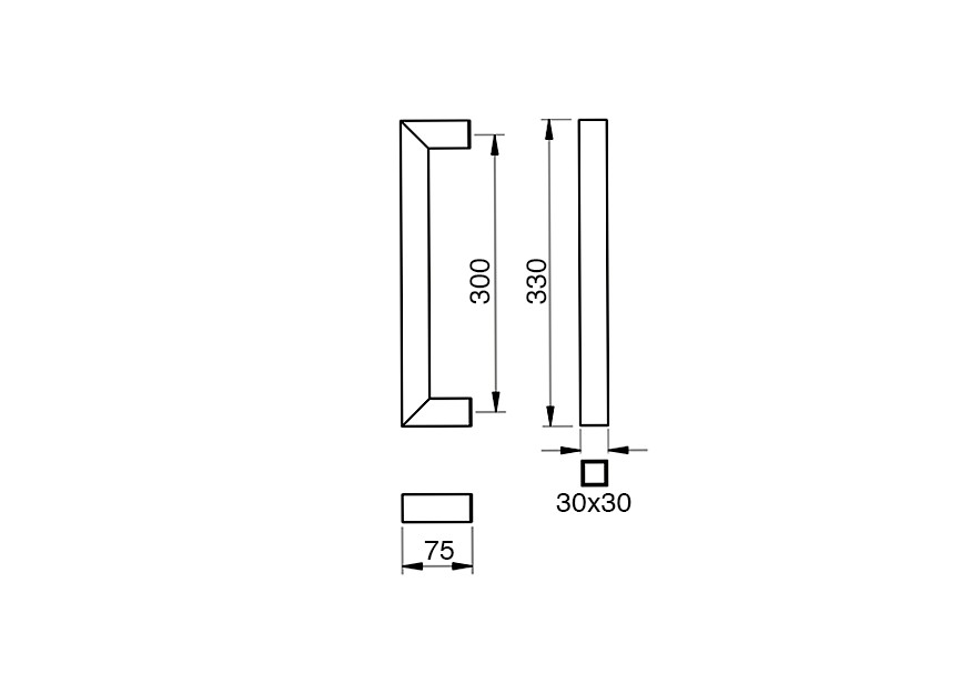 7-0064-010~~Deurgreep Hext D30X30 I300 L330 H75