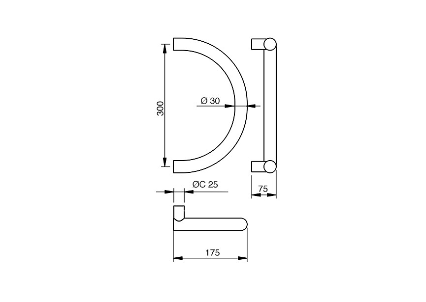 Barre de tirage Hext D30 I300 H75 B175 Dc25