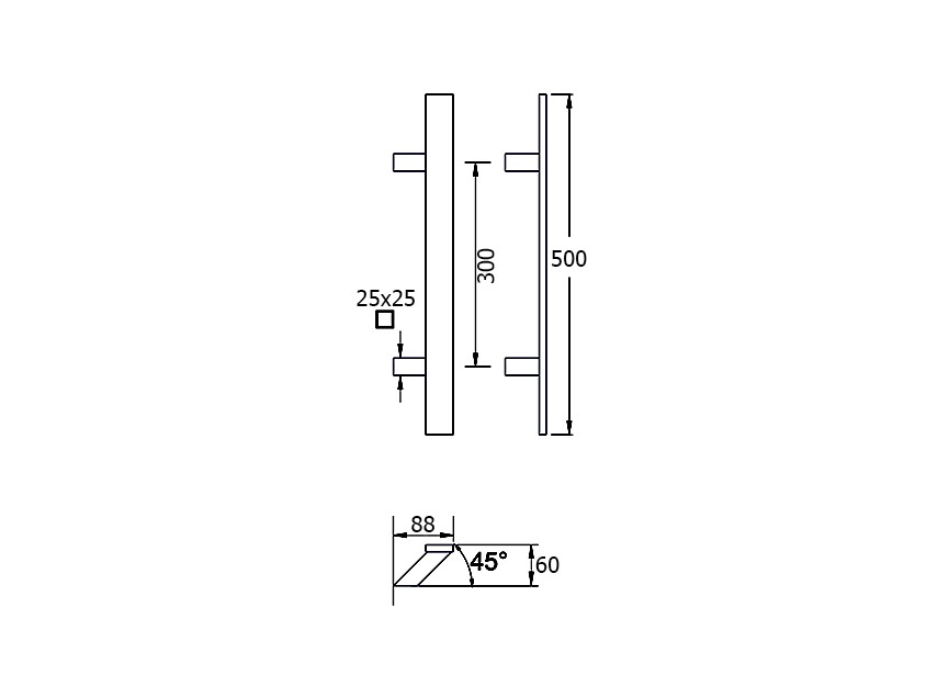 Barre de tirage Hext D40X10 I300 L500 H60 B88 Dc25X25