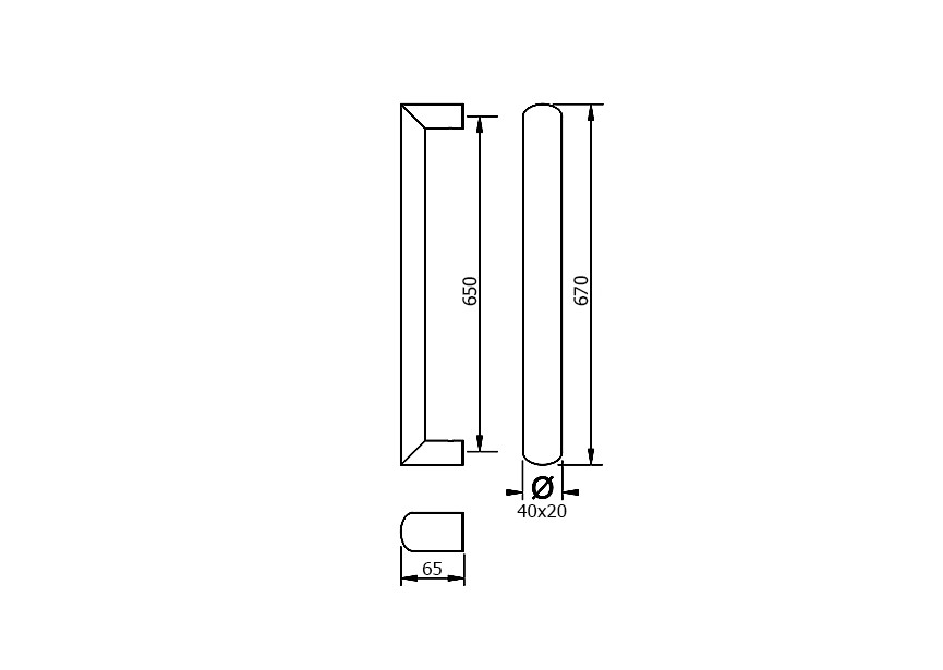 8-0086-010~~Deurgreep Hext D40X20 I650 L670 H65