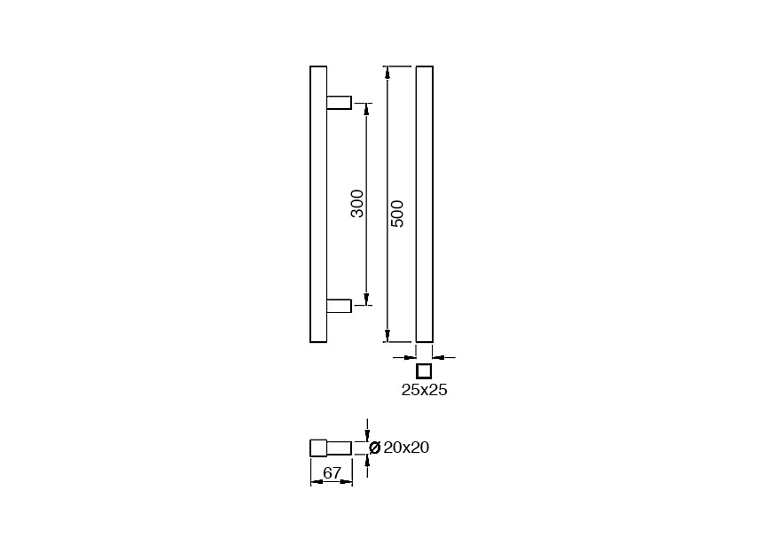 7-2066E-010~~Deurgreep Hext D25X25 I300 L500 H67 Dc20X20