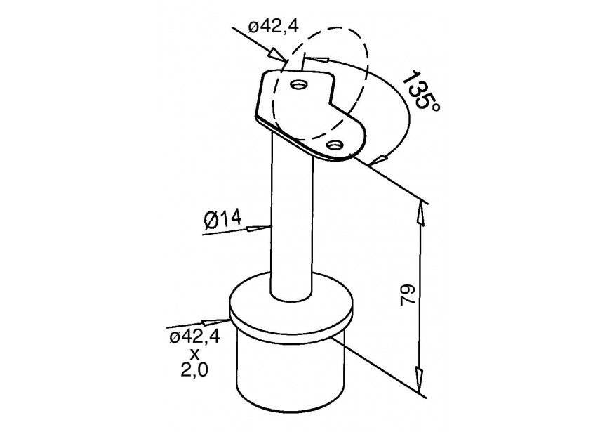 Supports main courante tube 135°, Ø 42,4 mm x 2 mm