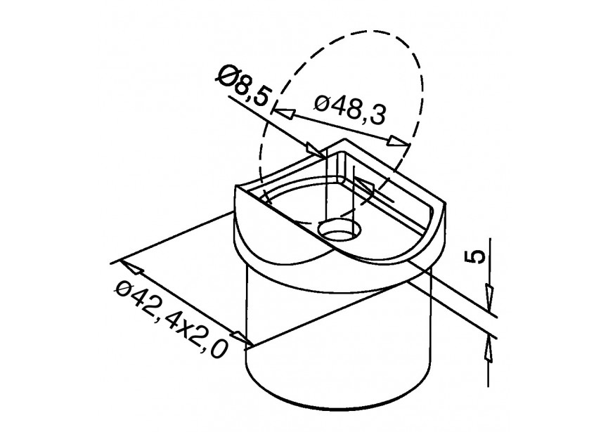 Adaptateurs, tube Ø 42,4 mm x 2 mm, Ø 48,3 mm,