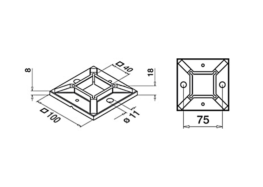 Embase à souder pour tube  40 x 40 x 2,0mm,