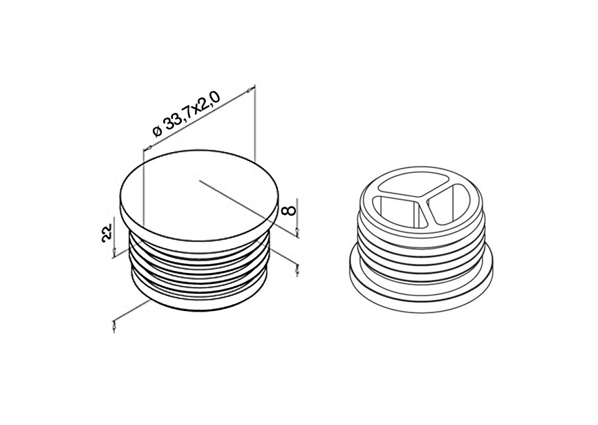 155729-233~~EINDKAP KUNSTSTOF Ø 33,7 MM X 2 MM, RVS LOOK