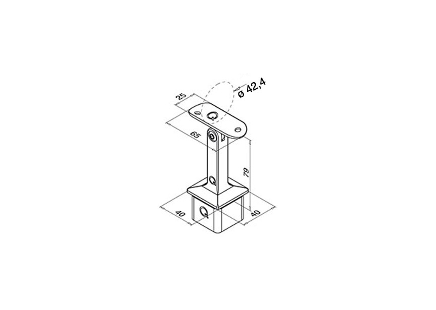 Support main cour. Orient. P. tube carré 40x40x2mm