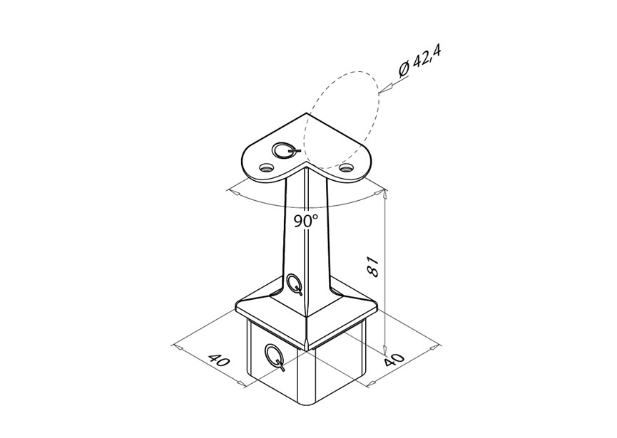 Support 90° pr m.-c. Ø 42,4x2mm