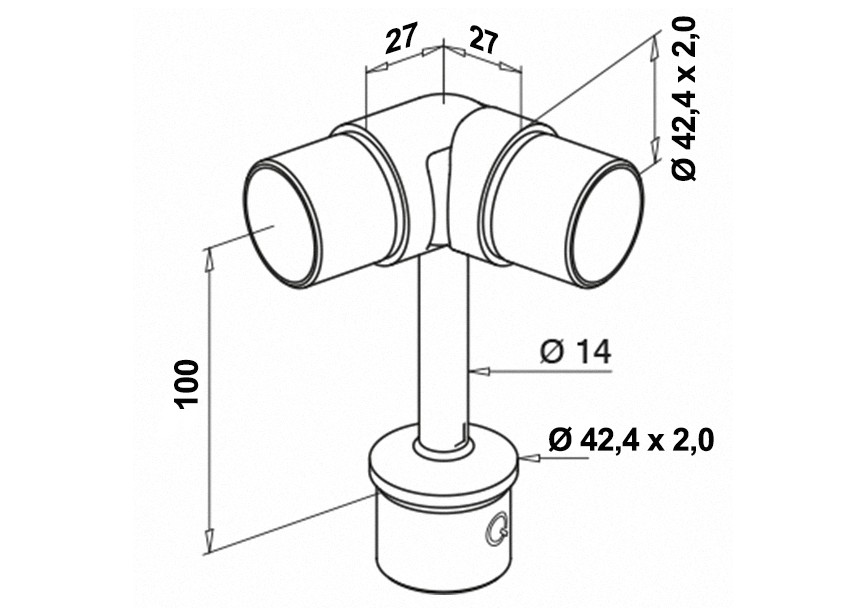 130736-242~~Variabele handrailingsteun voor buis Ø42,4mm