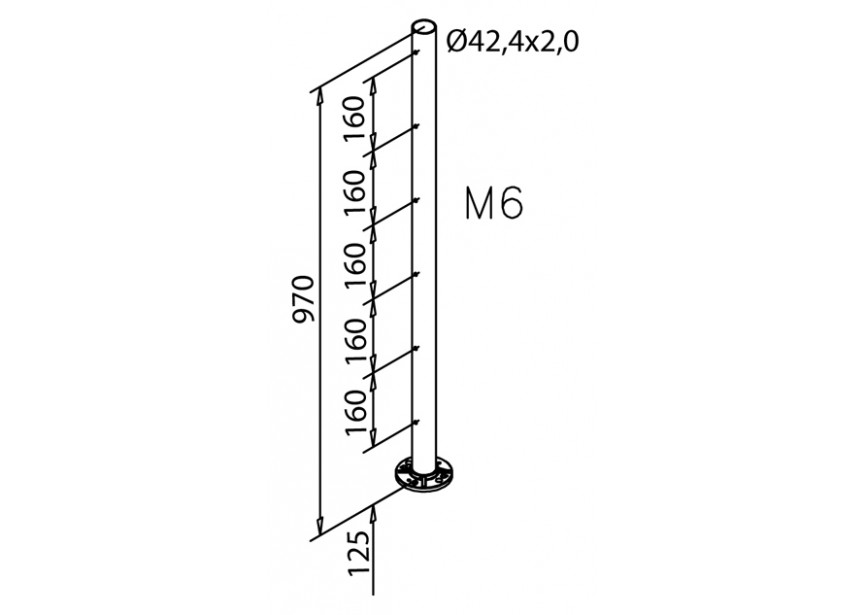 Poteau Ø42,4-2 mm, pré-percé M6 uncôté,