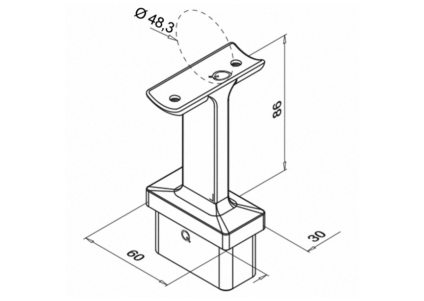 144711-048-12~~voor handrailing Ø48,3mm, RVS 316 geborsteld