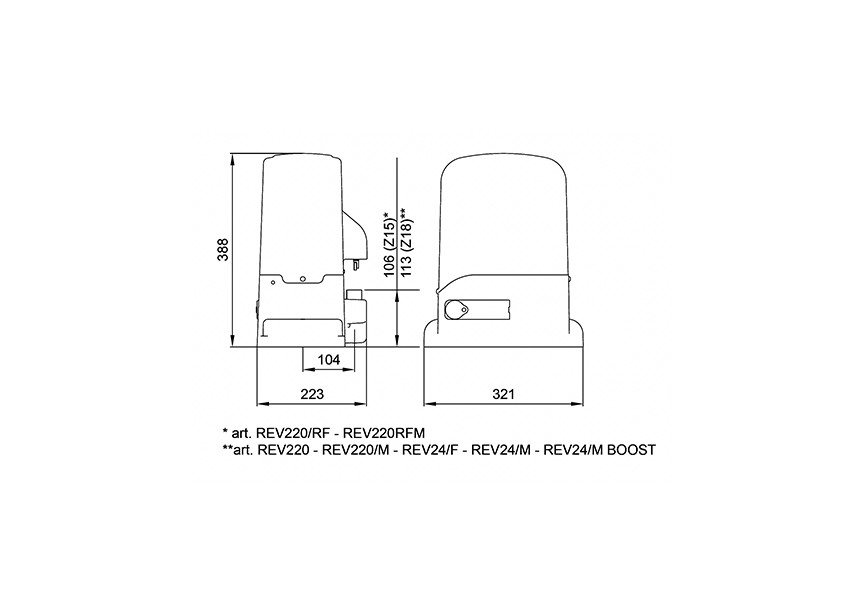 Moteur coulissant 230V - 1400kg - FC magn.- FREIN