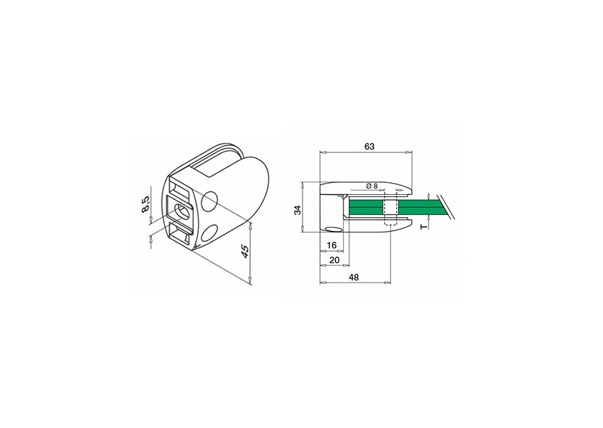 Glasklem, model 28, excl. klemrubbers