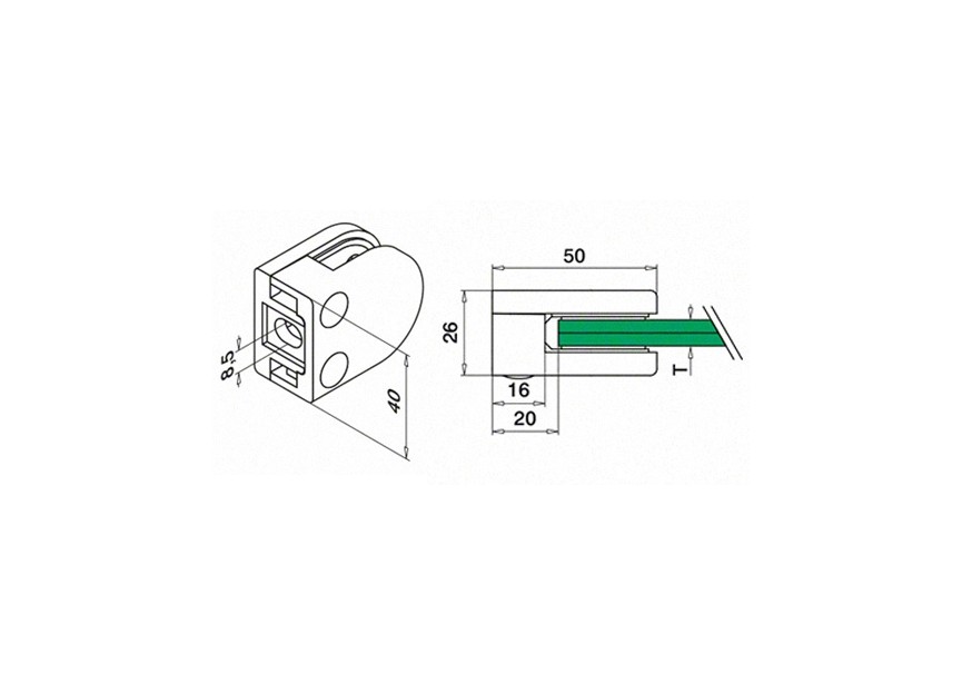 142700-000-12~~Glass clamp, MOD 27, excl. rubber inlay,flat, stainless stee