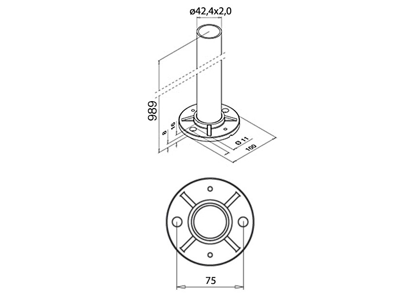 Poteau,MOD 0921,D42,4 mm x 2 mm,H=989mm