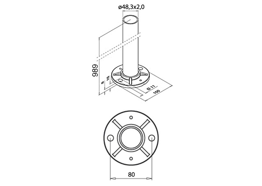 Poteau,MOD 0921,D48,3 mm x 2 mm,H=989mm