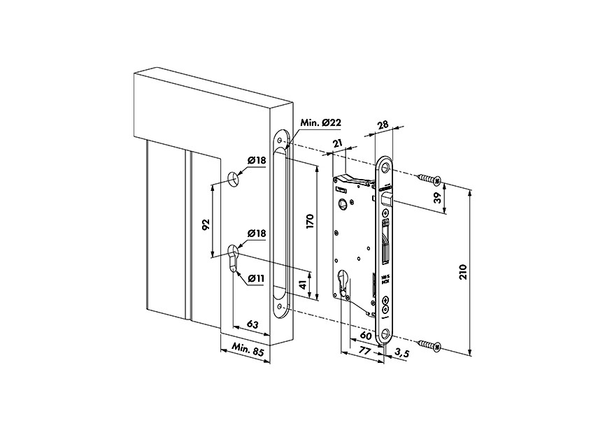 EIGHTYLOCK-W~~P00007973 - Insteekslot met 60mm doornmaat voor hout vanaf 80mm