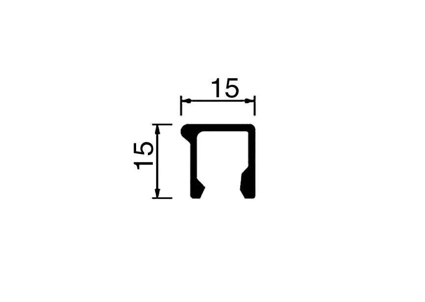 180-403670~~L=6000mm Latte à verre 15x15mm en alu pour profils HOP