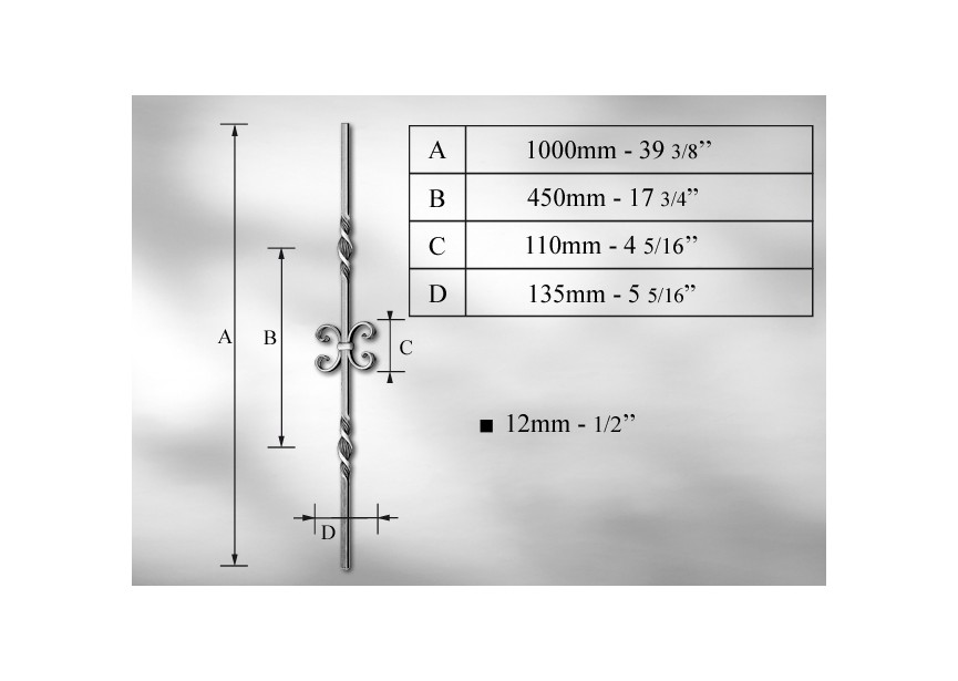 BALUSTRE # 12MM - LONGUEUR 1000MM