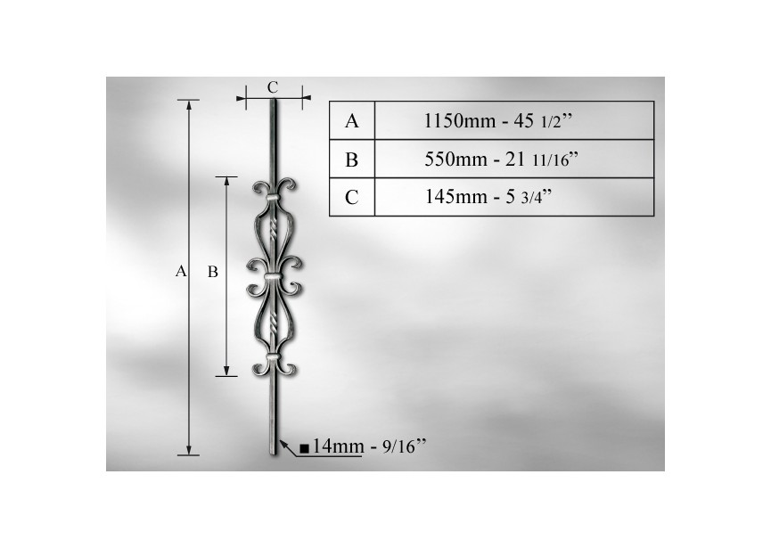 B1804~~SIERSPIJL # 14MM - LENGTE 1150MM