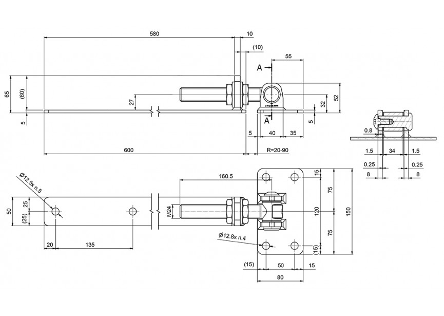 130-WH-M24~~SP-130M24-B  RECHT SCHARNIER - L=600MM- RAL 9005