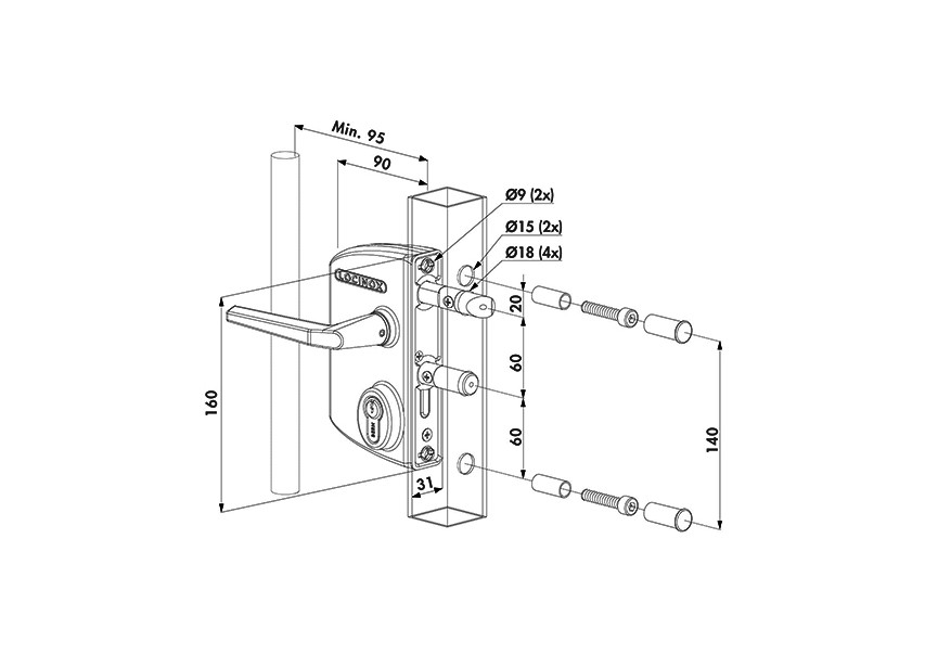 P00015078-SILV - Serrure anti-panique pour profils 60-80mm avec demie poignée 3006m-2-argent