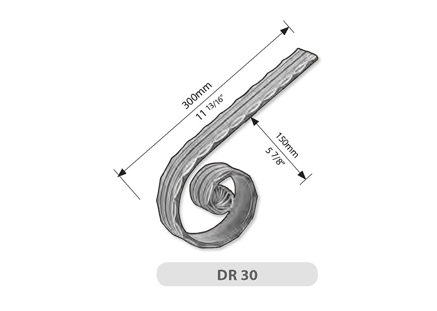 DR30~~BEGINKRUL LENGTE 300MM.  Plat 40 x 8mm.