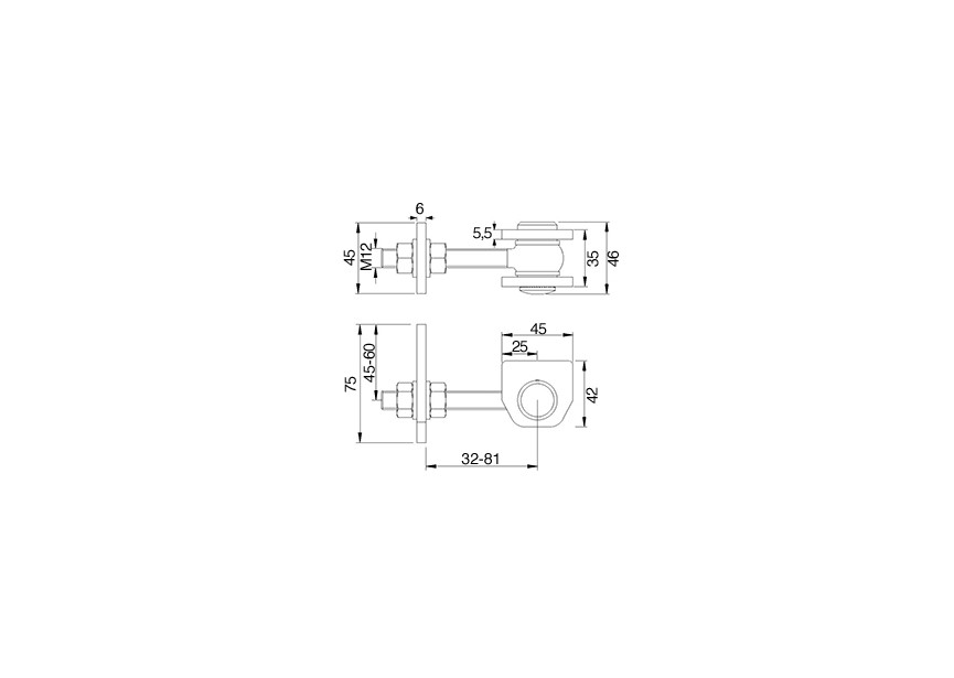 178-M12~~REGELB. SCHARNIER VOOR 180 GRADEN OPENING IN M12 - 50Kg