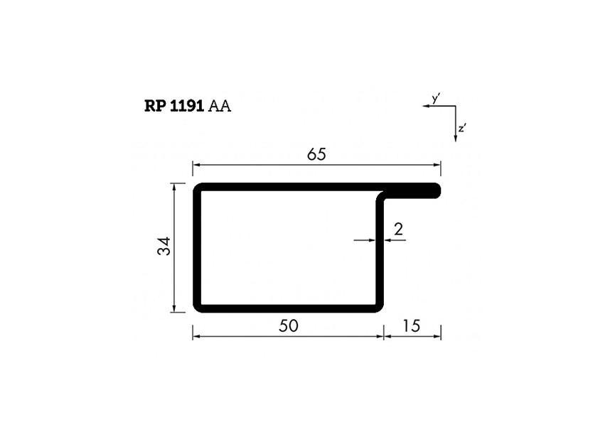 RP1191AA~~L=6000mm HOP profiel in brut staal L34x50x15x2