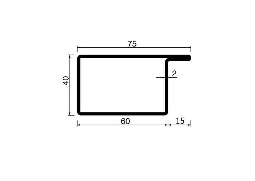 RP1049AA~~L=6000mm HOP profiel in brut staal L40x60x15x2mm