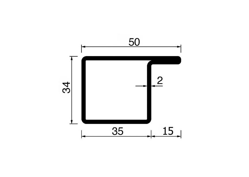 RP106AA~~L=6000mm HOP profiel in brut staal L34x35X15X2mm