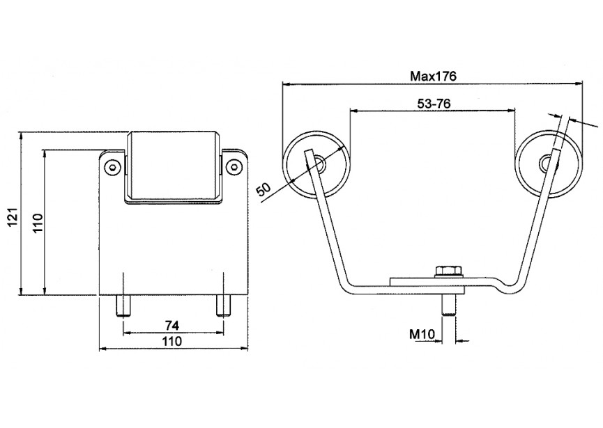 BUTEE SUPER. REGLABLE AVEC ROULEAUX EN NYLON  GALVA