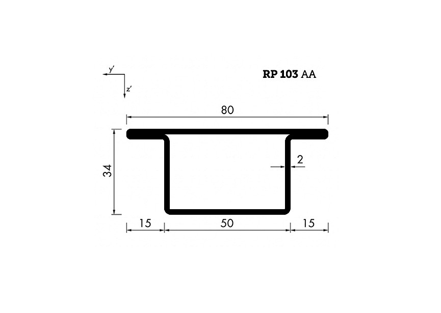 RP103AA~~L=6000mm HOP profiel in brut staal T34x50x15x2