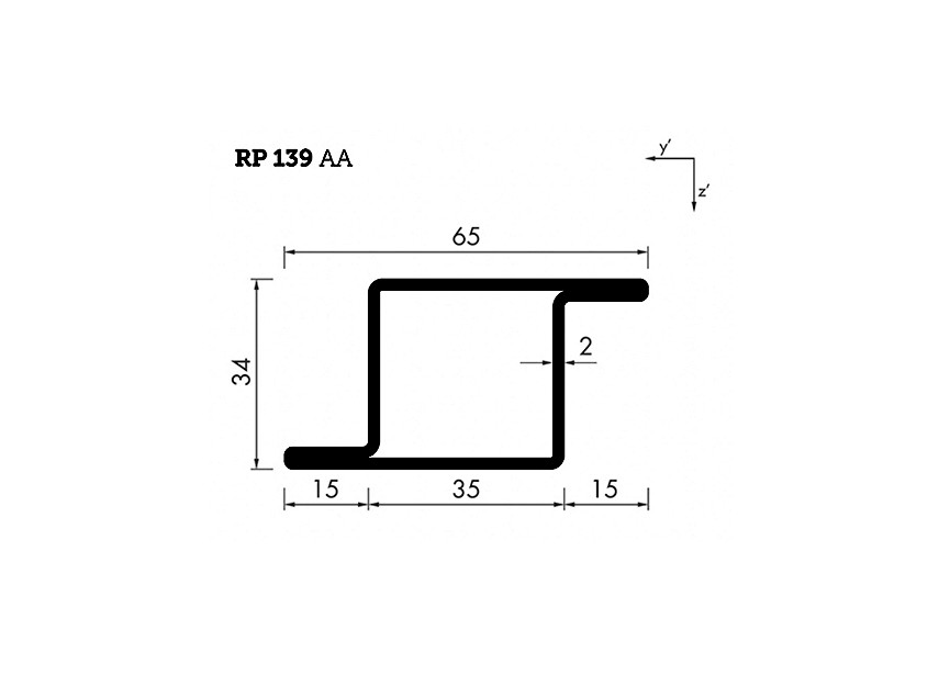 RP139AA~~L=6000mm HOP profiel in brut staal Z34x35x15x2