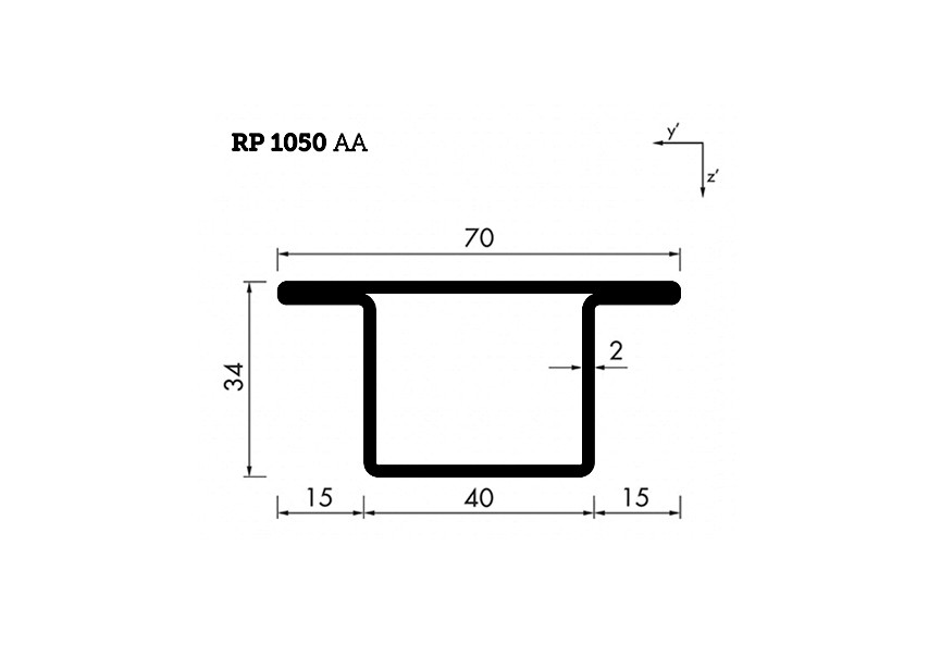 RP1050AA~~L=6000mm HOP profiel in brut staal T34x40x15x2