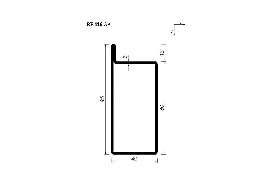 RP116AA~~L=6000mm HOP profiel in brut staal L40x80x15x2