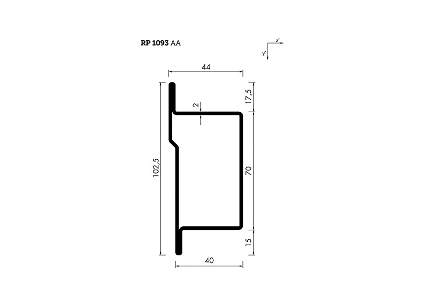 RP1093AA~~L=6000mm HOP profiel in brut staal T(V)40x70x15x2