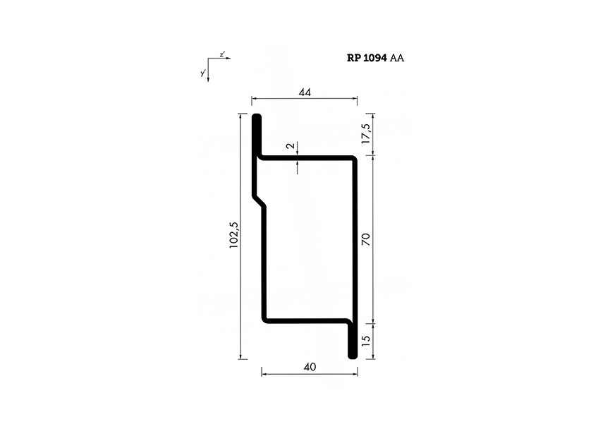 RP1094AA~~L=6000mm HOP profiel in brut staal Z(V)40x70x15x2