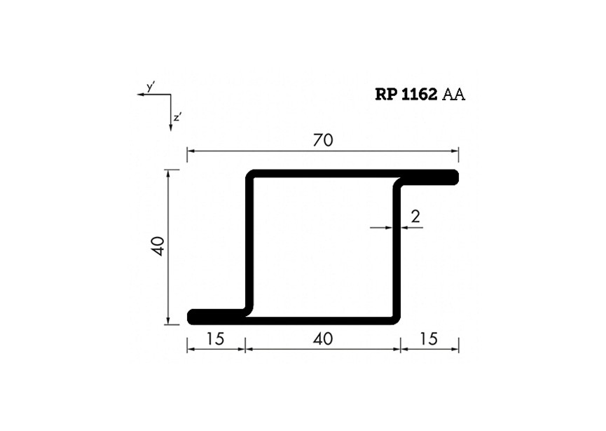 RP1162AA~~L=6000mm HOP profiel in brut staal Z40x40x15x2