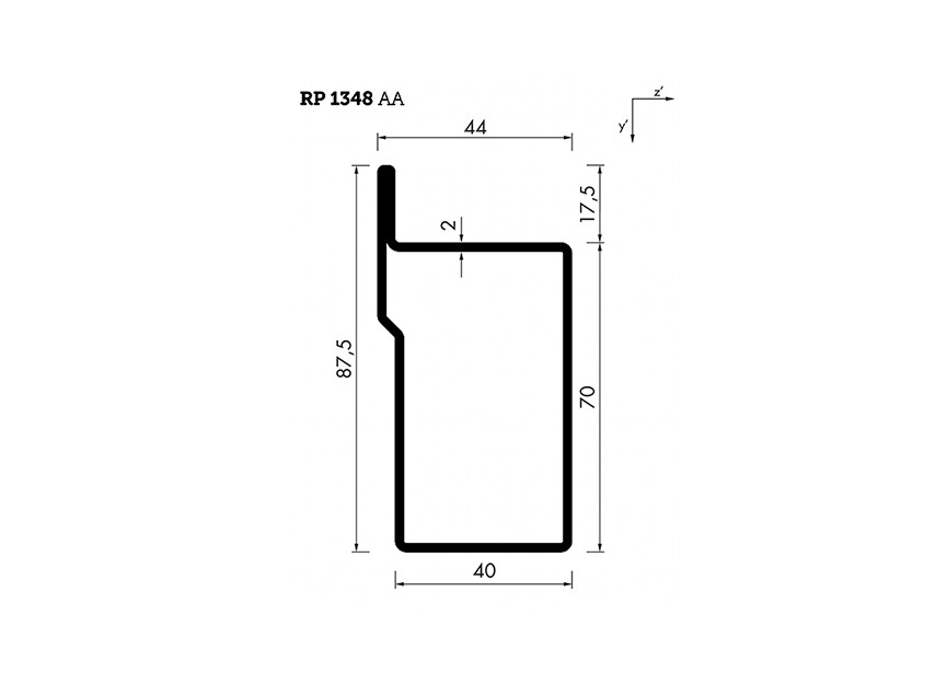 RP1348AA~~L=6000mm HOP profiel in brut staal L(V)40x70x17,5x2