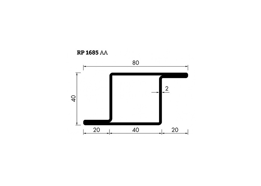 RP1685AA~~L=6000mm HOP profiel in brut staal Z40x40x20x2