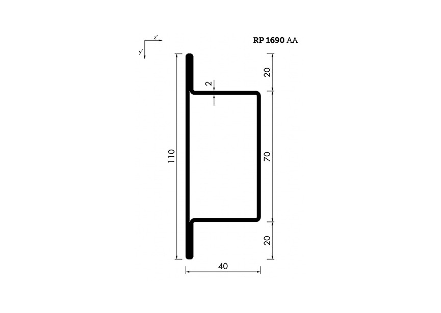 RP1690AA~~L=6000mm HOP profiel in brut staal T40x70x20x2