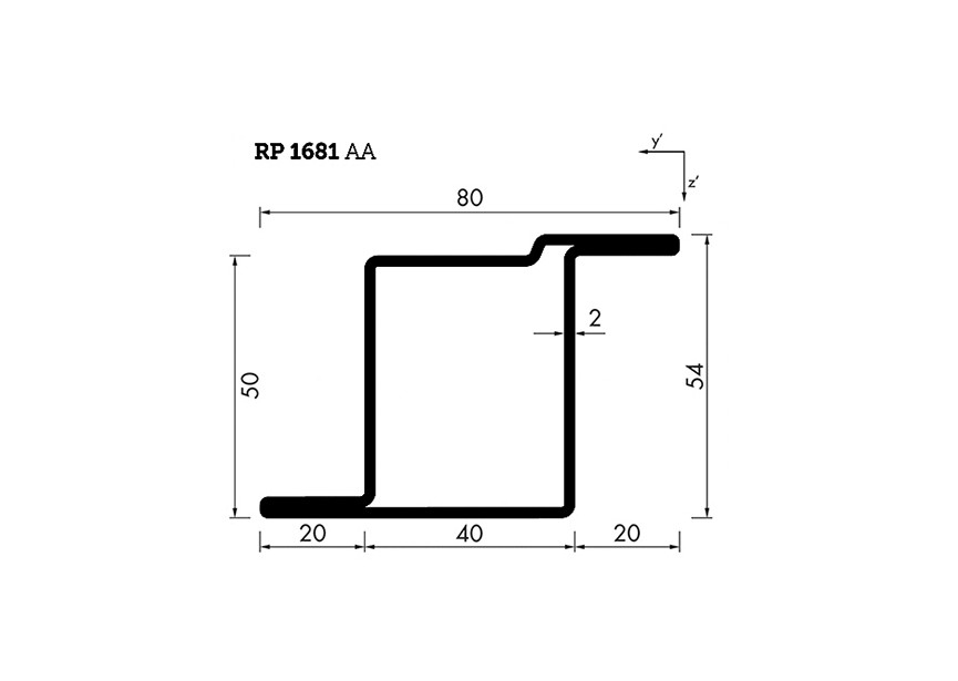 RP1681AA~~L=6000mm HOP profiel in brut staal Z(V)50x40x20x2