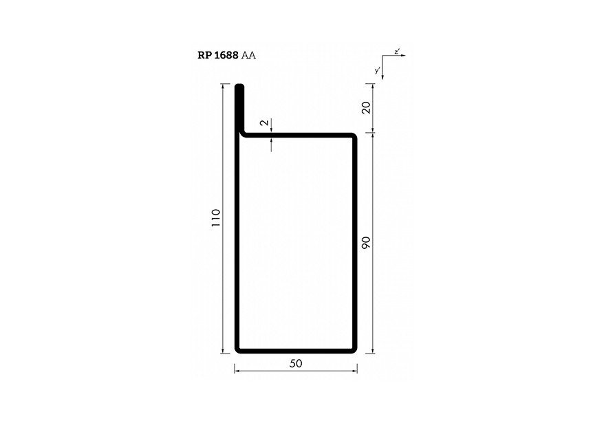 RP1688AA~~L=6000mm HOP profiel in brut staal L50x90x20x2