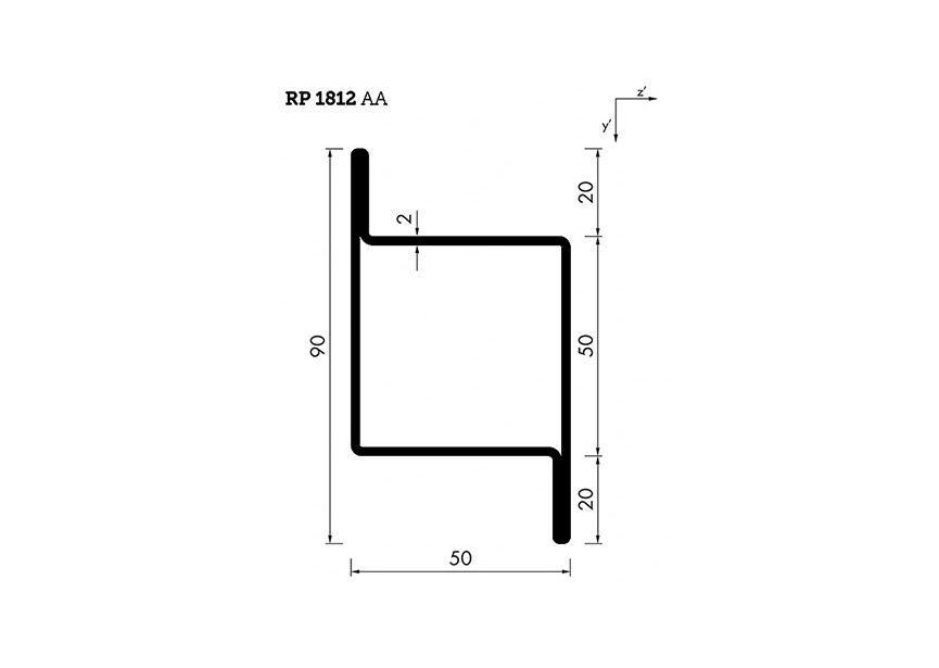 RP1812AA~~L=6000mm HOP profiel in brut staal Z50x50x20x2