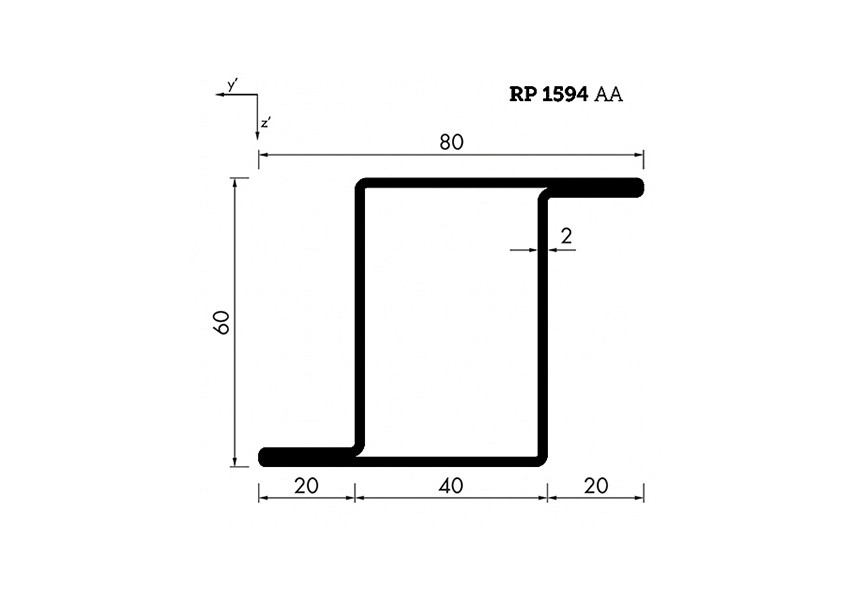 RP1594AA~~L=6000mm HOP profiel in brut staal Z60x40x20x2